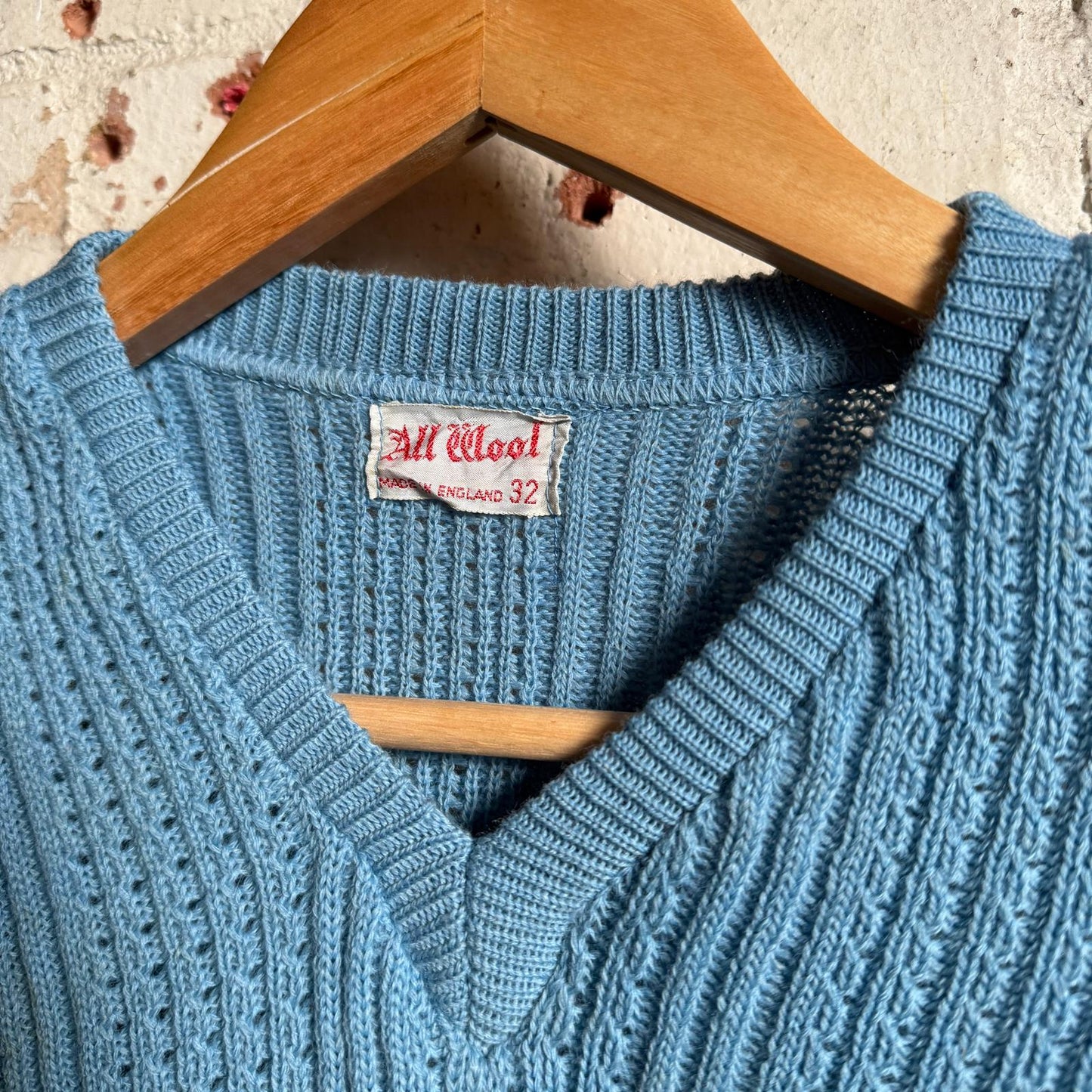 1940s Blue Knitted Wool V-Neck Jumper