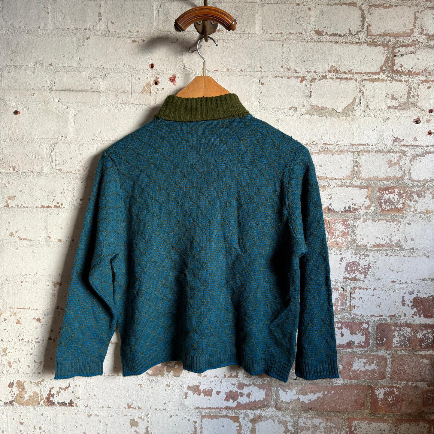 1960s Turquoise Wool Knitted Roll Neck Jumper