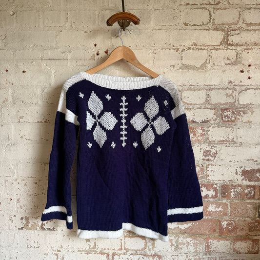 1980s Winter Wool Knitted Patterned Jumper