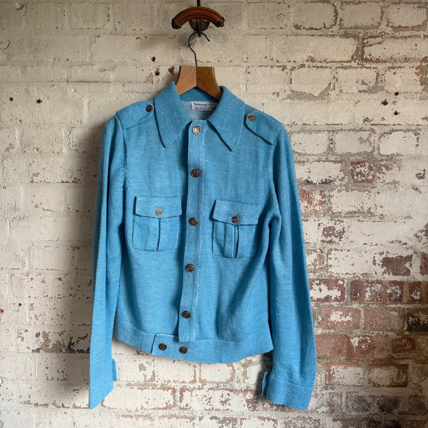 1970s Blue Italian Knitted Cardigan Shirt Jacket