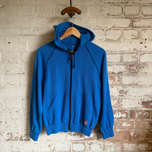 1980s Blue Raglan Zip Up Hoodie Sweatshirt