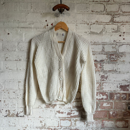1950s Cream Knitted Wool Cardigan Jumper