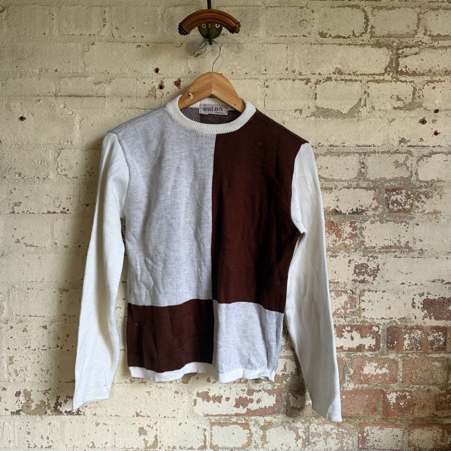 1960s White and Brown Knitted Jumper