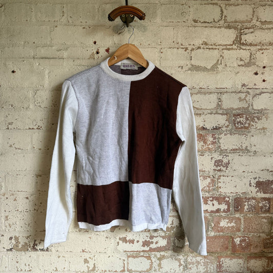 1960s White and Brown Knitted Jumper