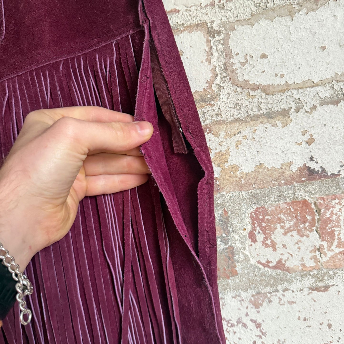 1970s Purple Tassel Western Suede Skirt