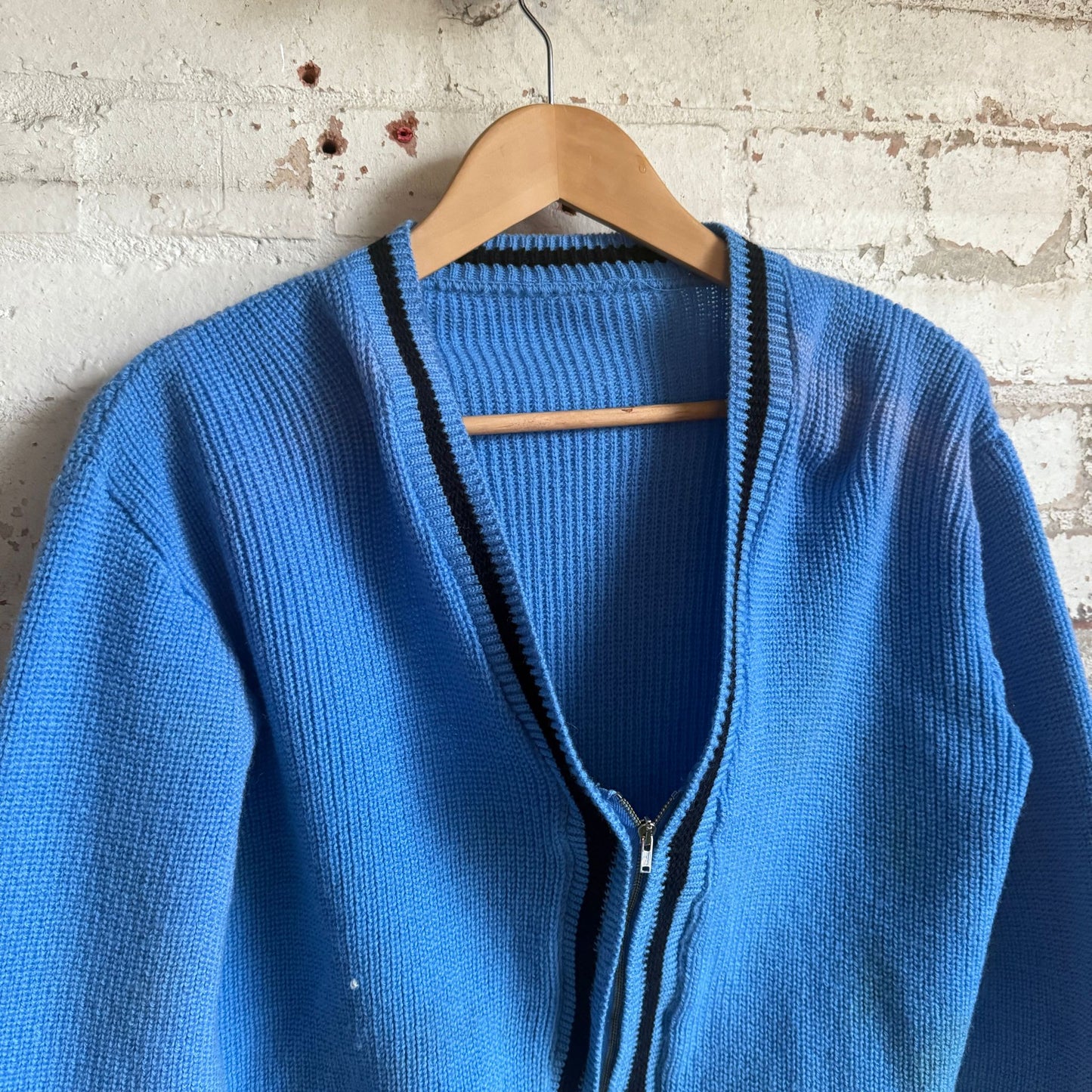 1960s Blue Wool Zip Cardigan Jumper