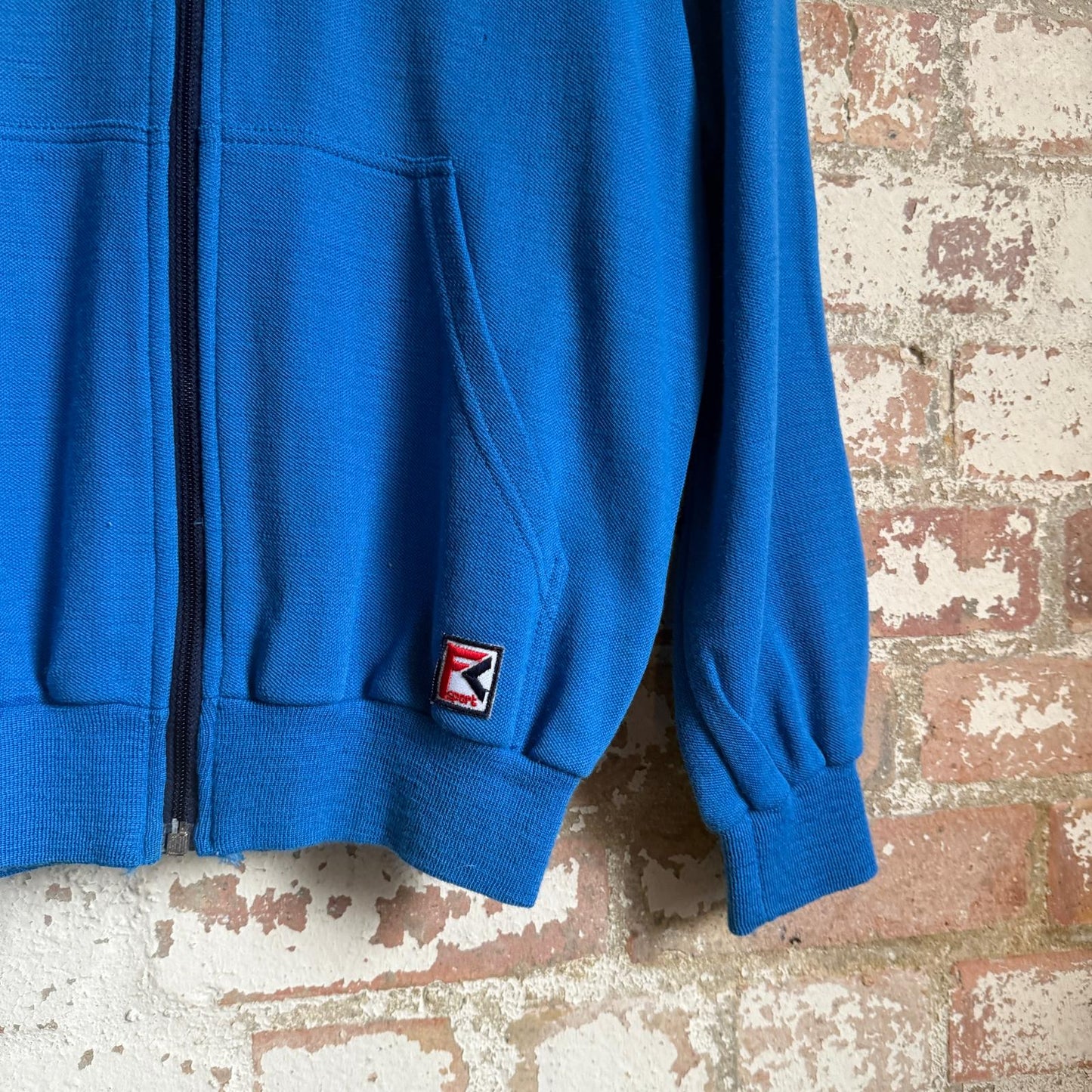 1980s Blue Raglan Zip Up Hoodie Sweatshirt