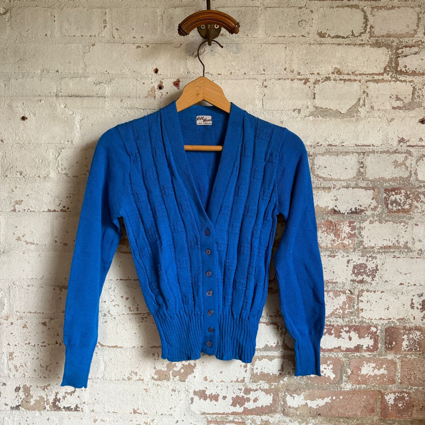 1950s Blue Knitted Wool Cardigan Jumper