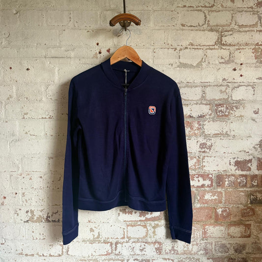 1980s Navy Zip Up Track Top Jumper