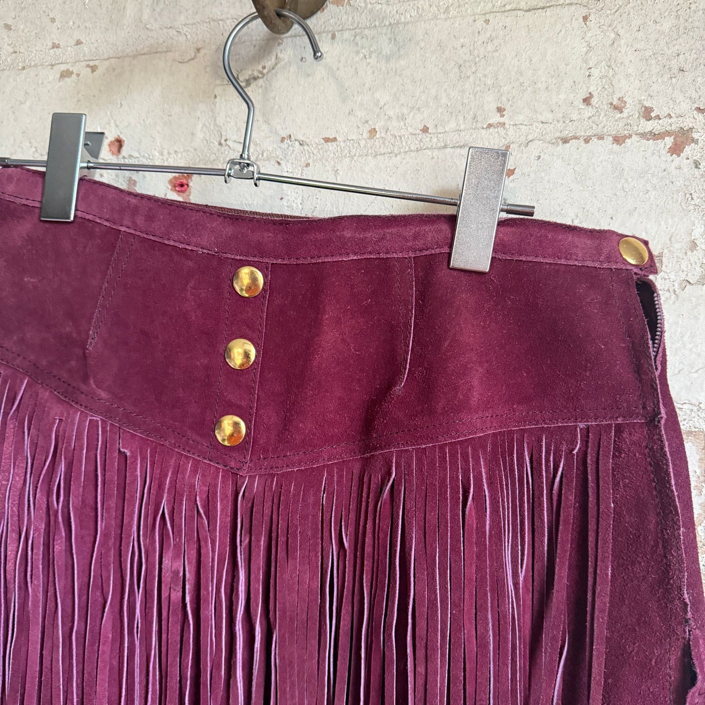 1970s Purple Tassel Western Suede Skirt