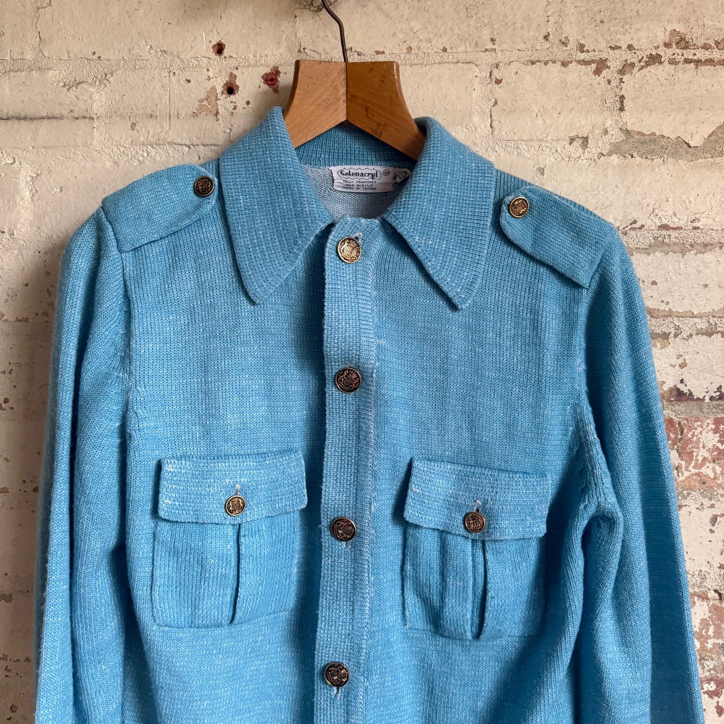 1970s Blue Italian Knitted Cardigan Shirt Jacket