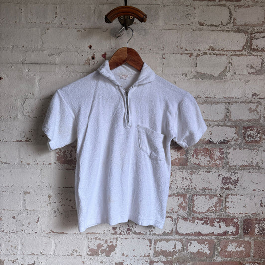 1970s White Zip Towelling T-shirt