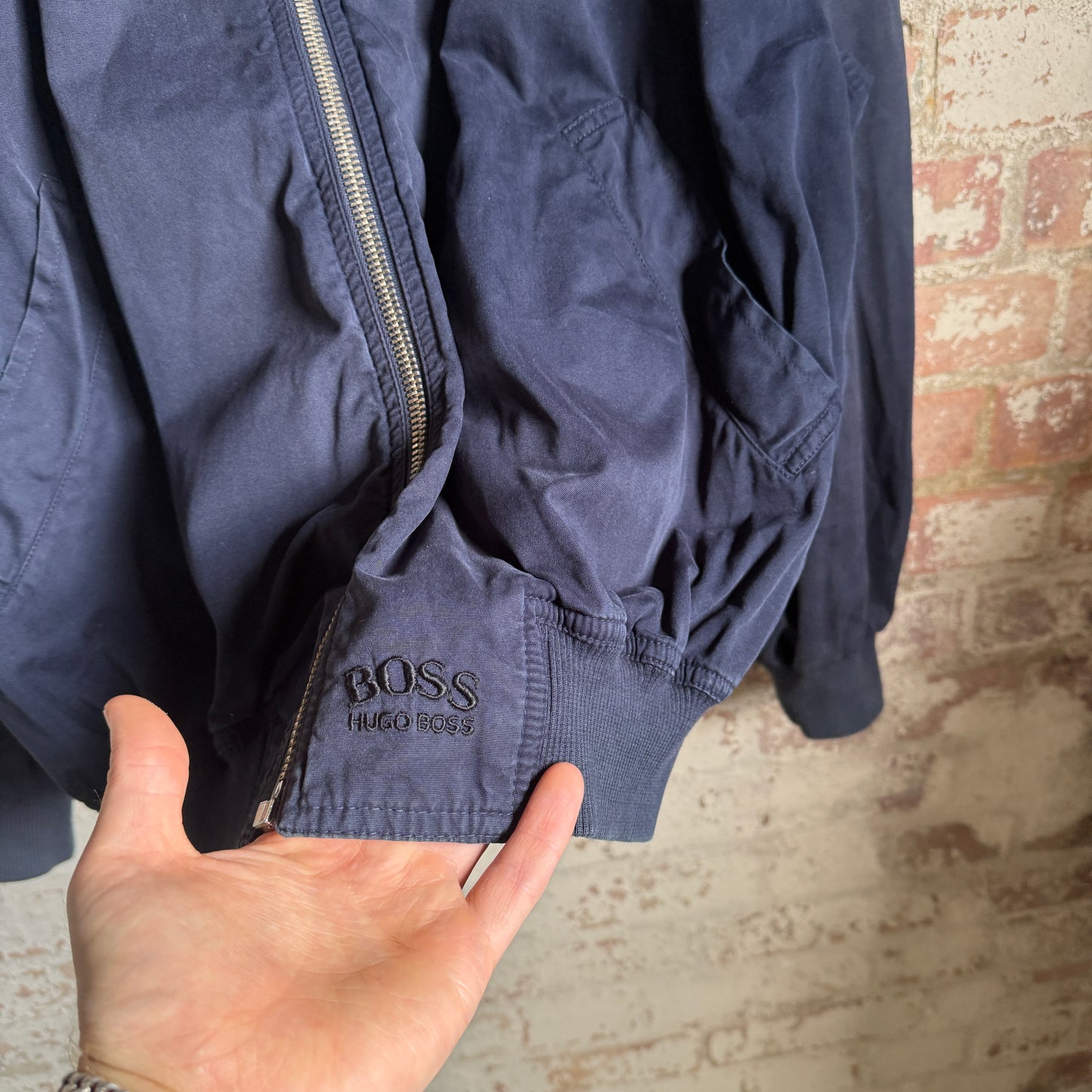 1990s Navy Cotton Hugo Boss Cotton Bomber Jacket