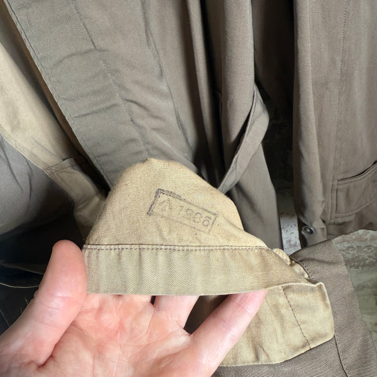 1940s British Military Gaberdine Belted Mac Jacket Coat