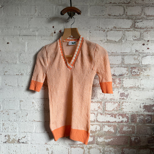 1970s Orange Knitted Blouse Shirt Top