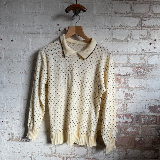 1970s Cream Specked Collared Knitted Jumper
