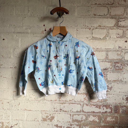 1960s Blue Printed Button Cardigan Jumper