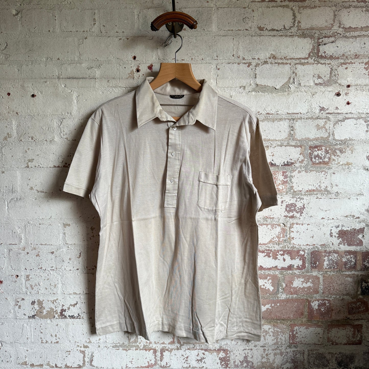 1970s Beige Italian Polo Shirt Top