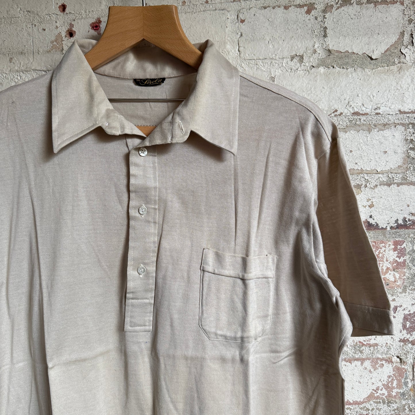 1970s Beige Italian Polo Shirt Top