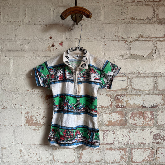 1970s Kids Towelling Zip Polo Shirt Top