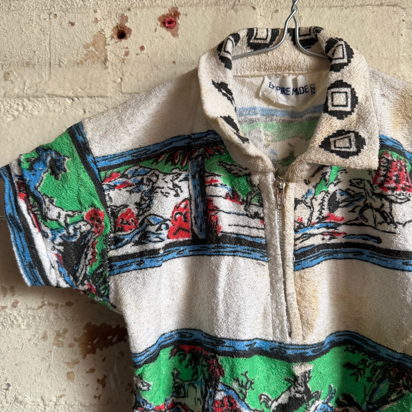 1970s Kids Towelling Zip Polo Shirt Top