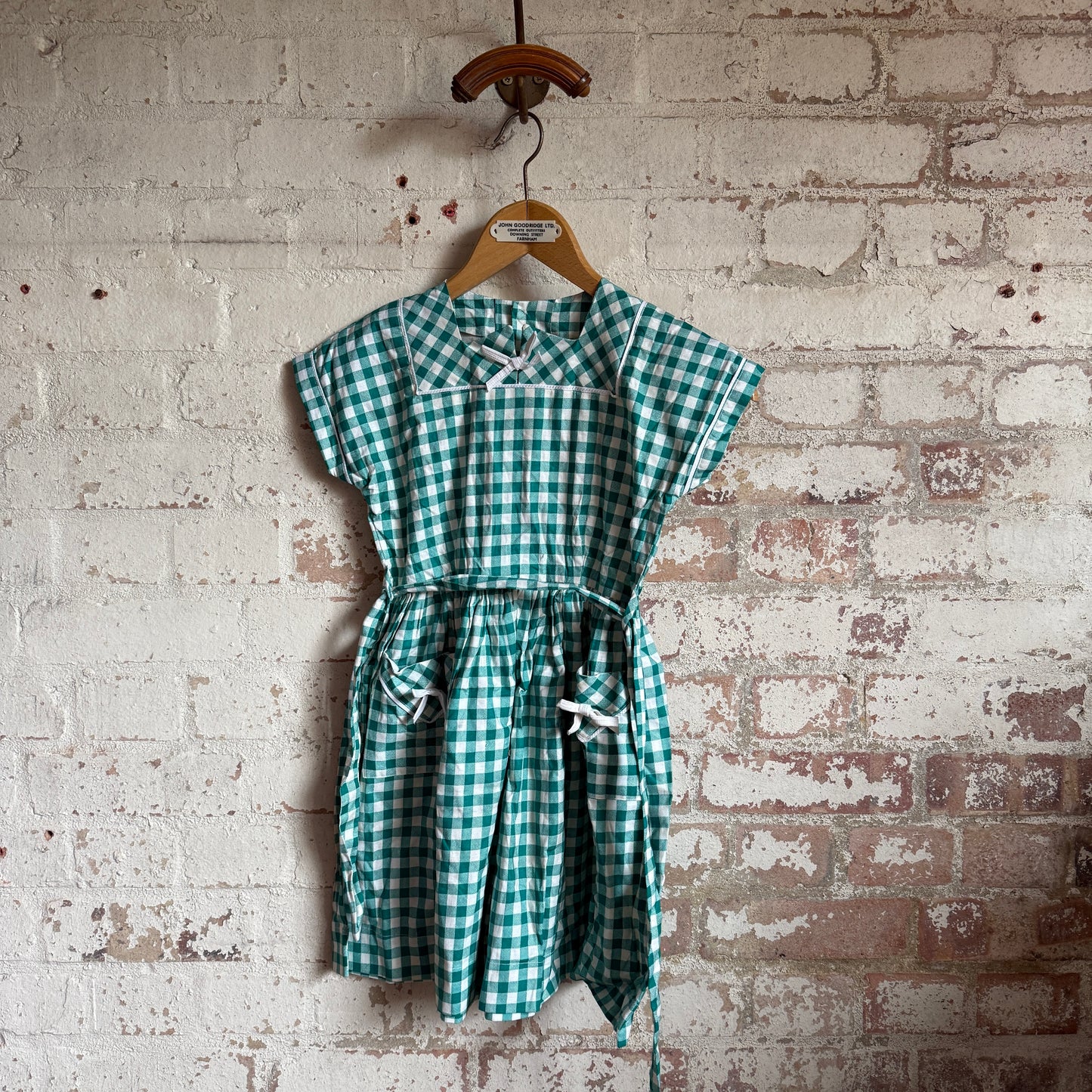 1950s Green Gingham Cotton Belted Dress