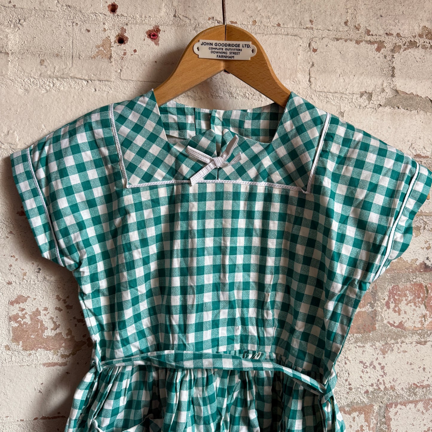 1950s Green Gingham Cotton Belted Dress