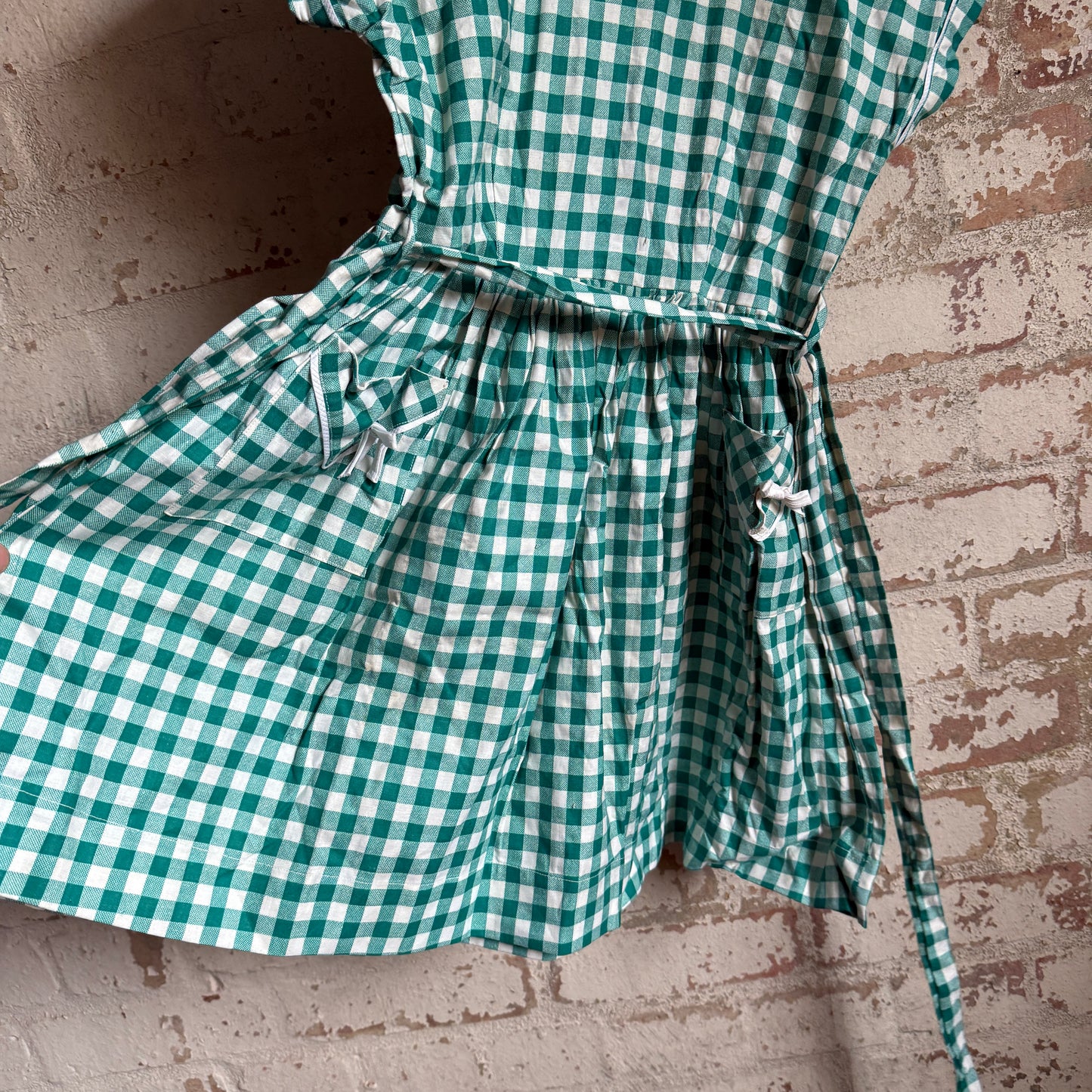 1950s Green Gingham Cotton Belted Dress