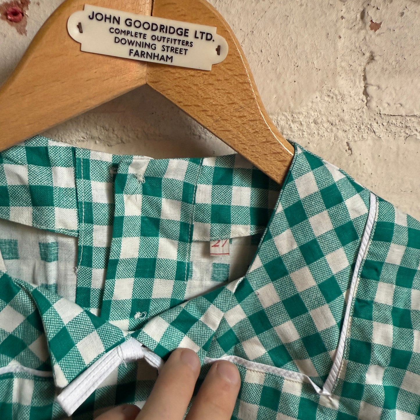 1950s Green Gingham Cotton Belted Dress