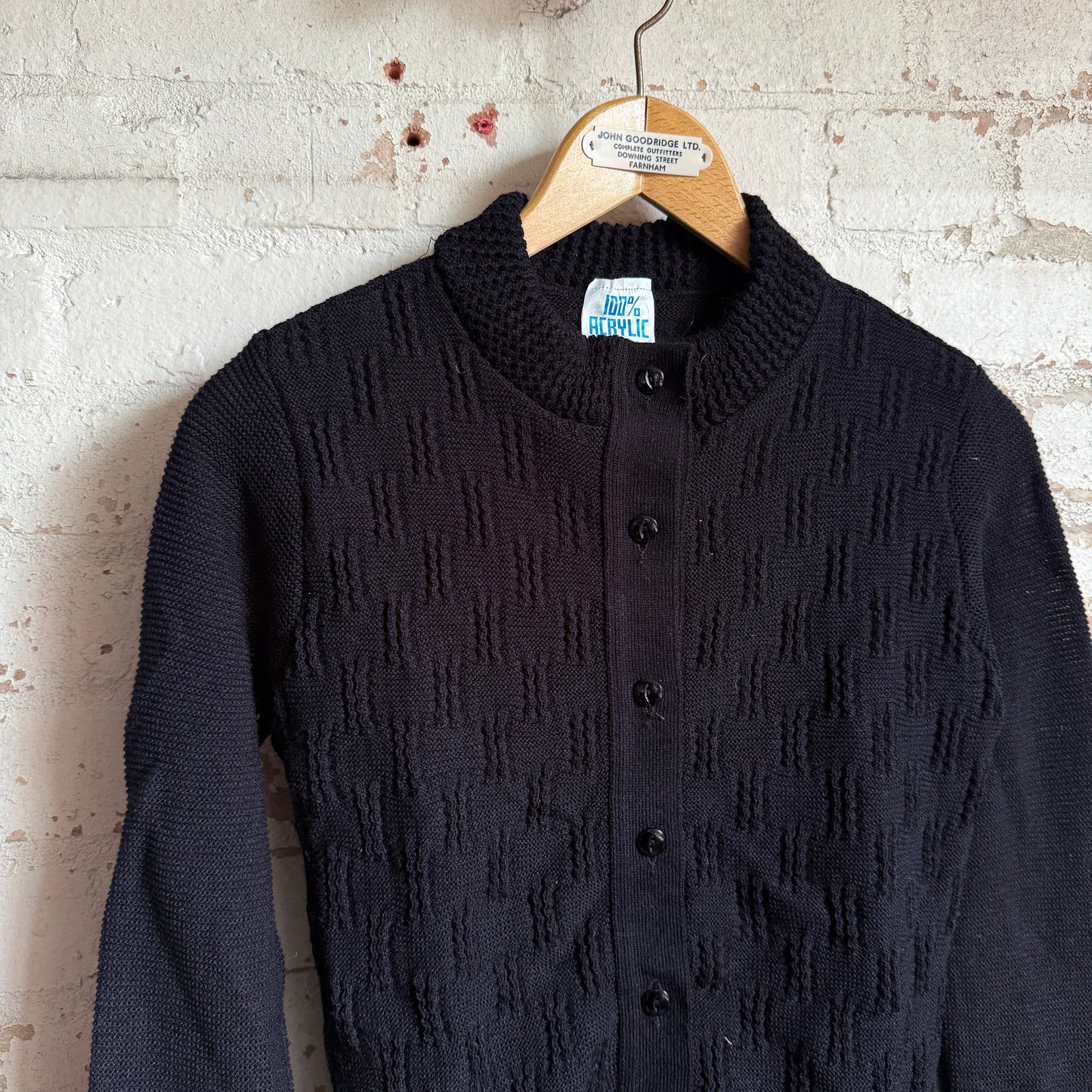 1970s Black Knitted Patterned Button Jumper