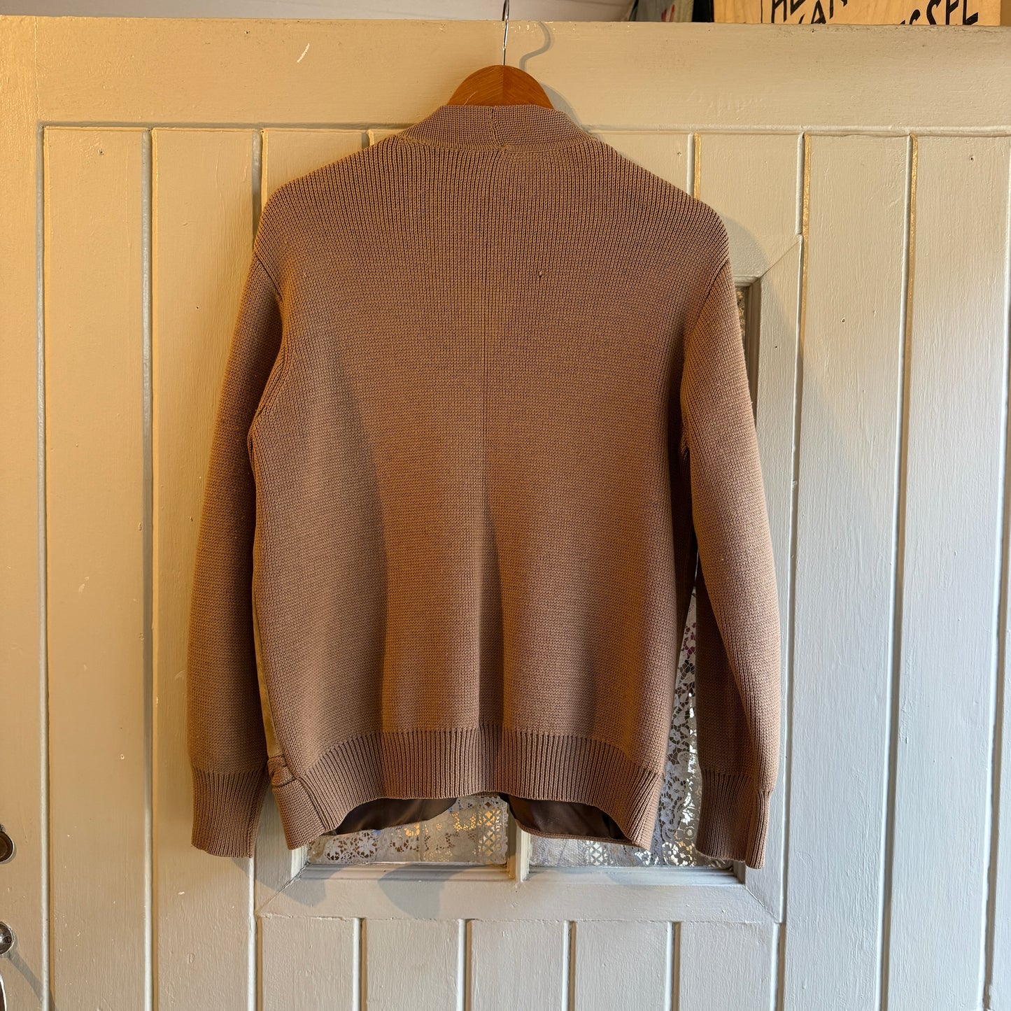1970s Beige Suede Knitted Cardigan Jumper