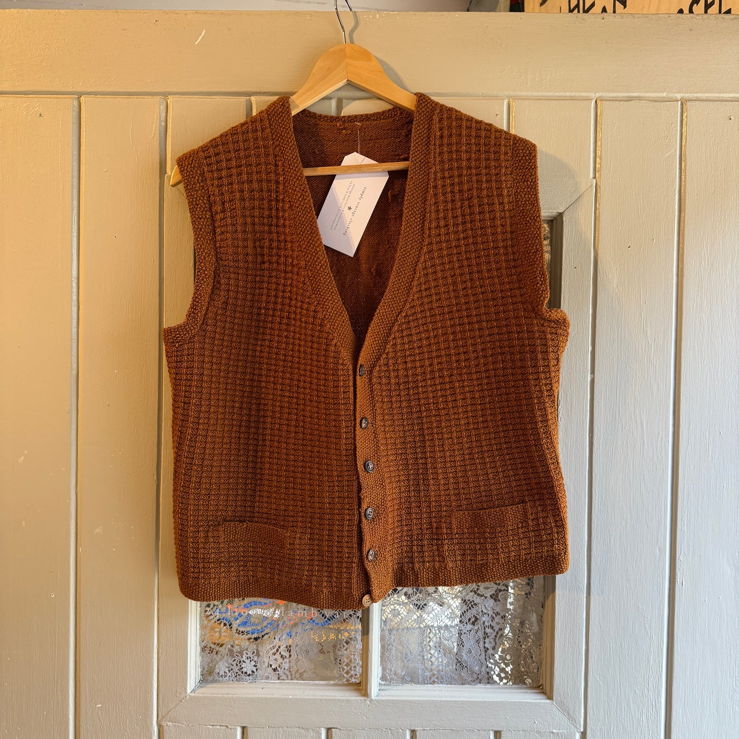 1960s Brown Wool Knitted Button Tank Top Jumper