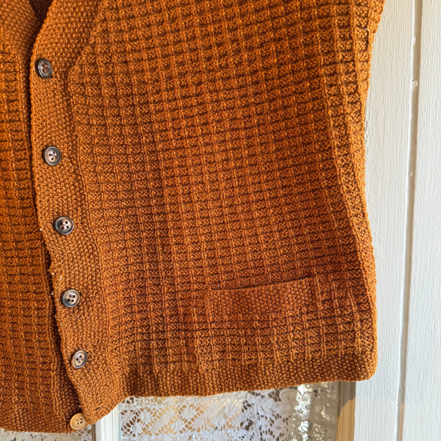 1960s Brown Wool Knitted Button Tank Top Jumper