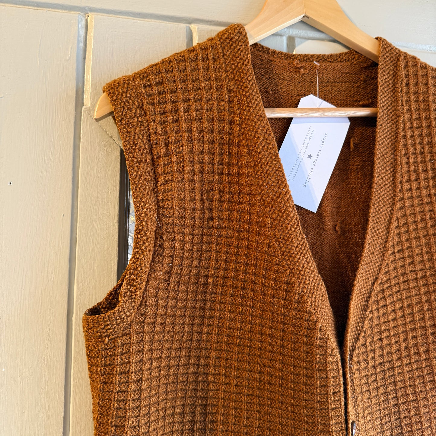 1960s Brown Wool Knitted Button Tank Top Jumper