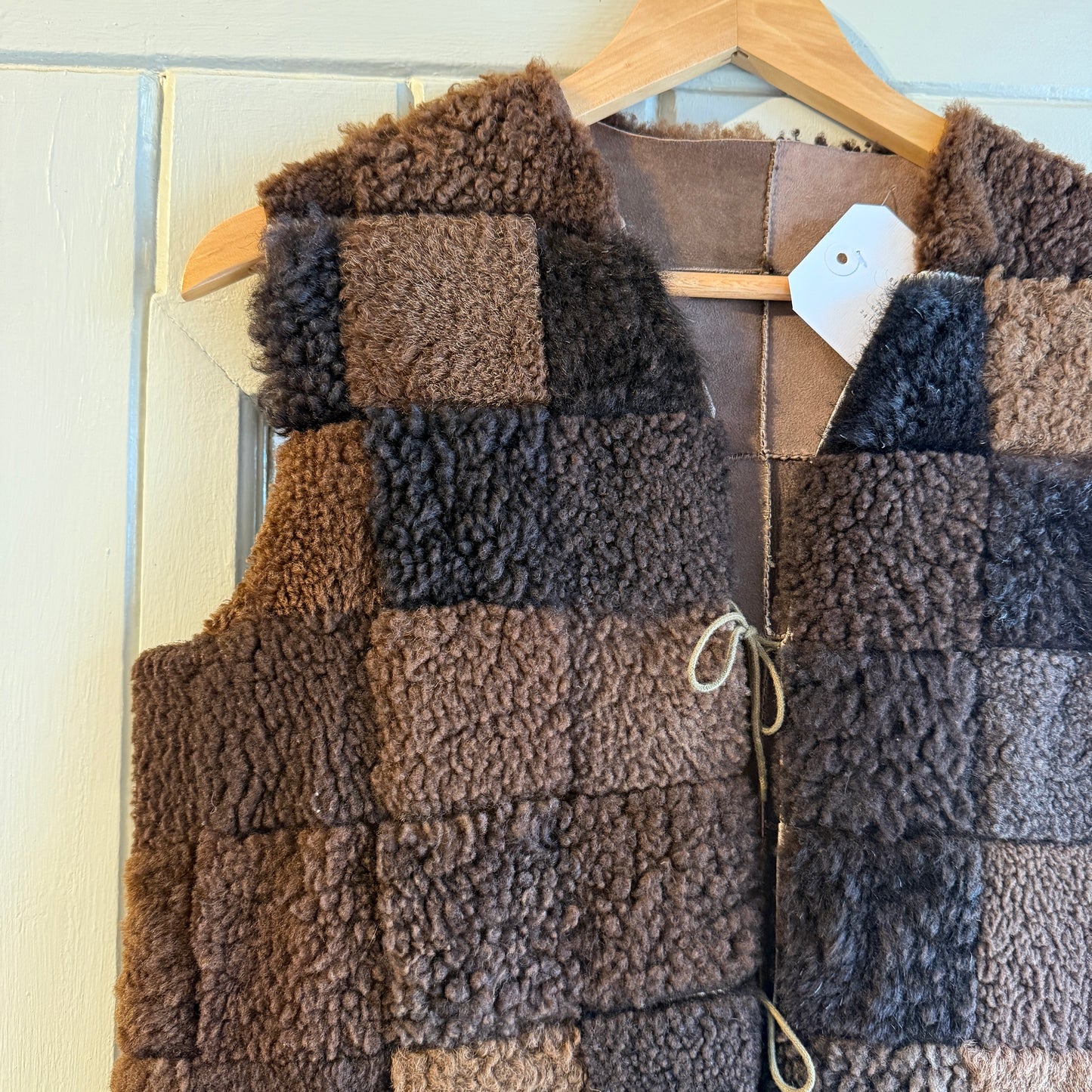 1970s Patchwork Suede Sheepskin Long Gilet Coat