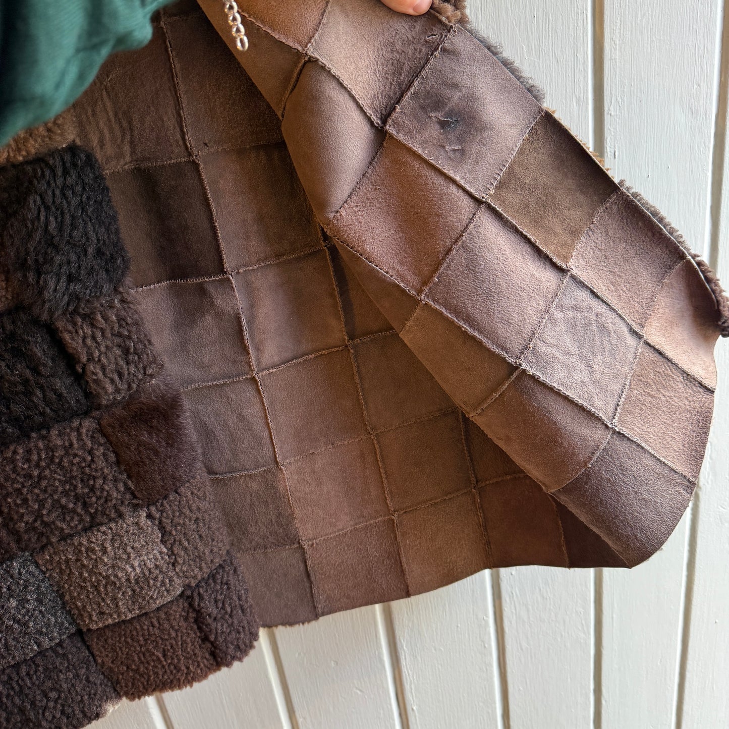 1970s Patchwork Suede Sheepskin Long Gilet Coat