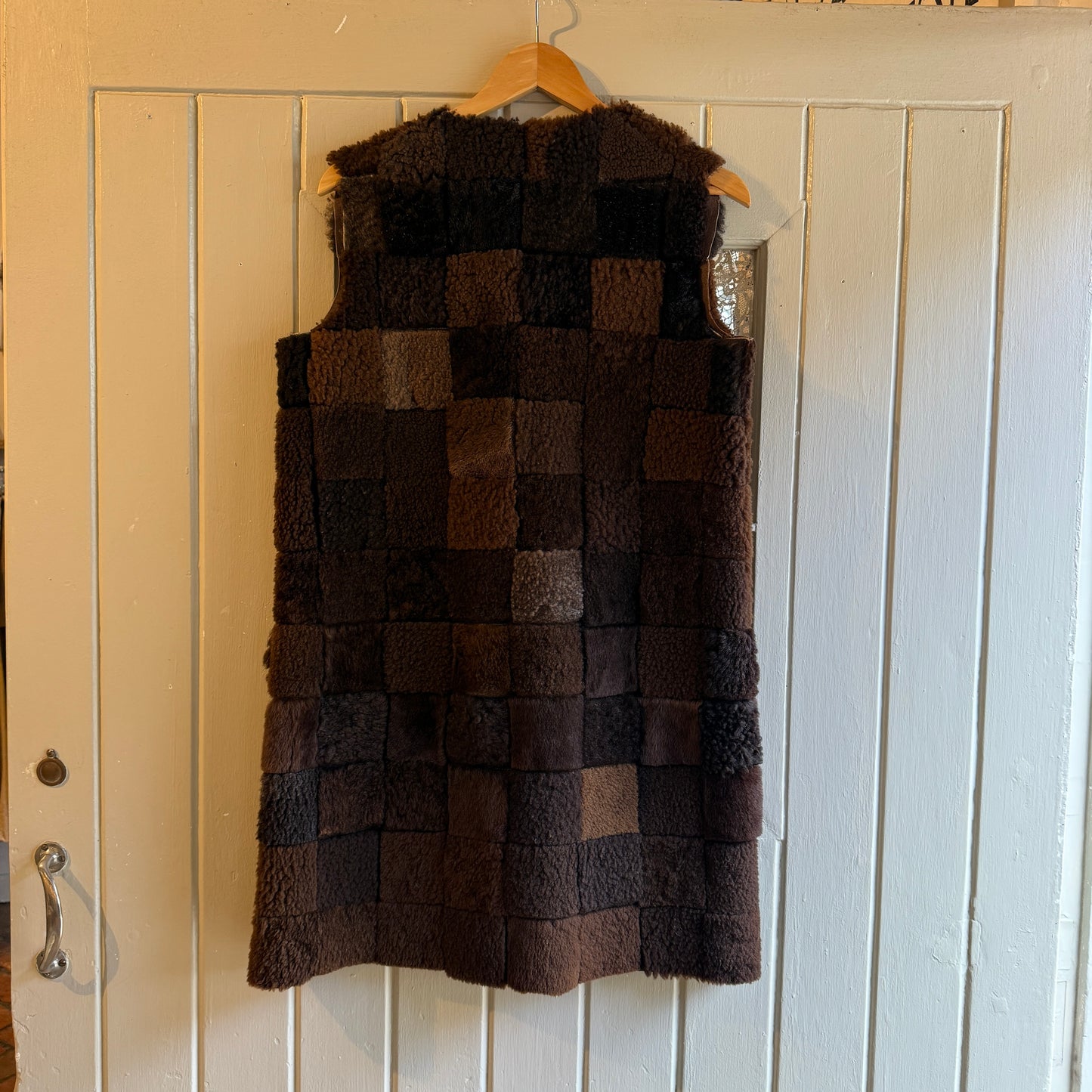 1970s Patchwork Suede Sheepskin Long Gilet Coat