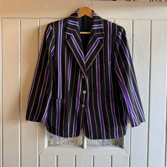1940s Black Multicoloured Mod College University Suit Blazer