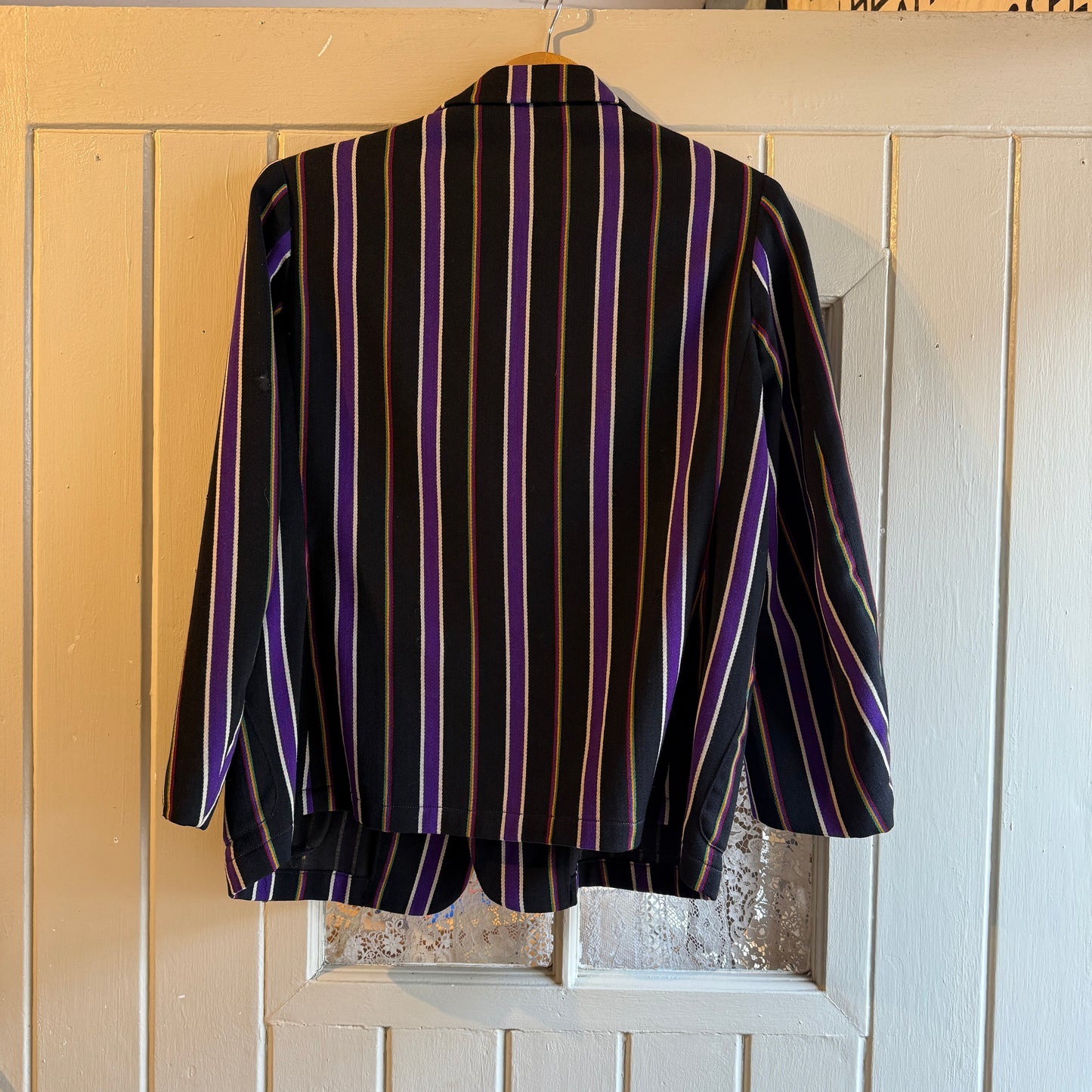 1940s Black Multicoloured Mod College University Suit Blazer