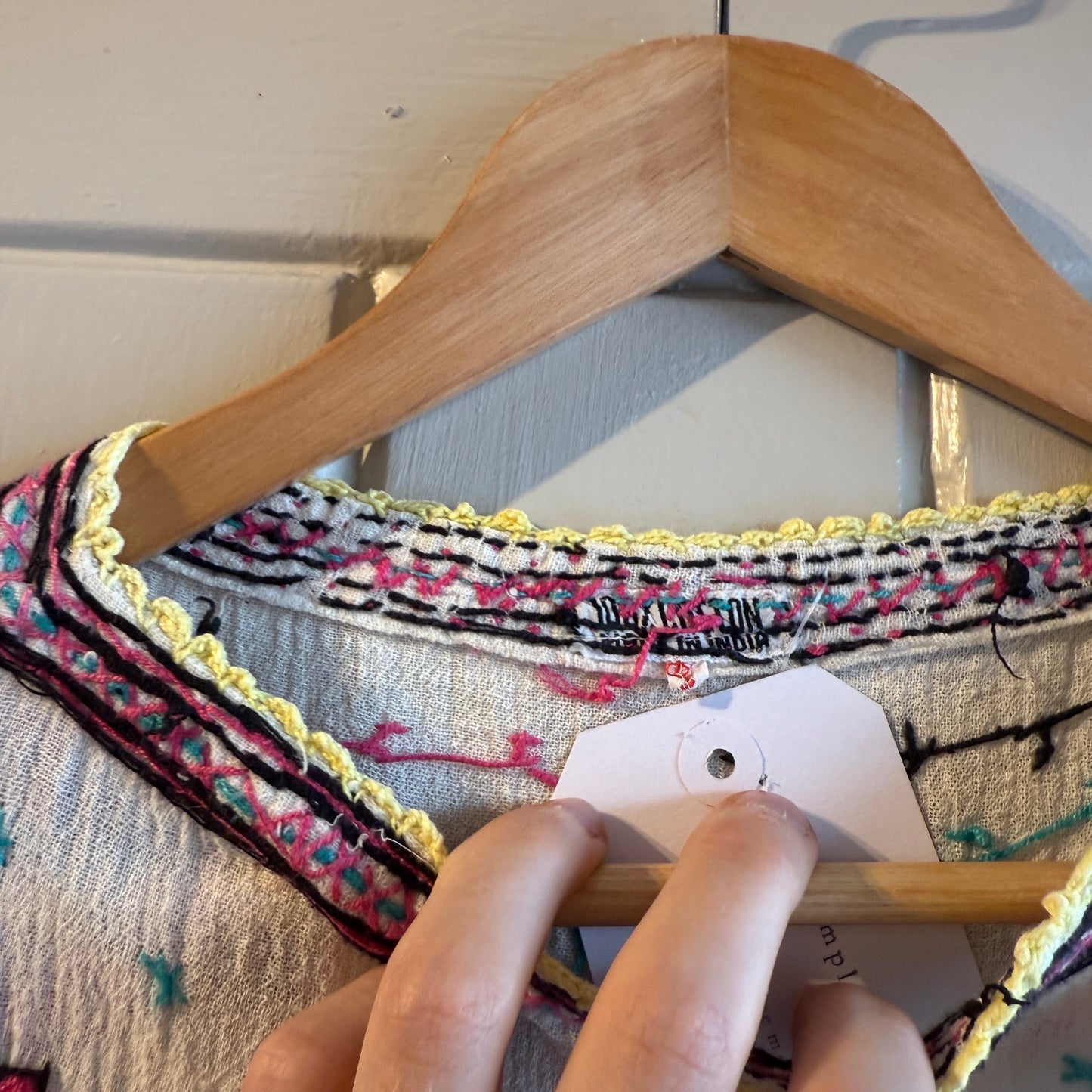 1970s Indian Cotton Embroidered Blouse Top Shirt