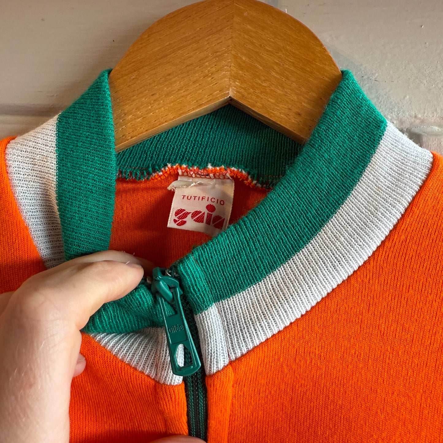 1970s Orange Italian Chain Stitch Track Top