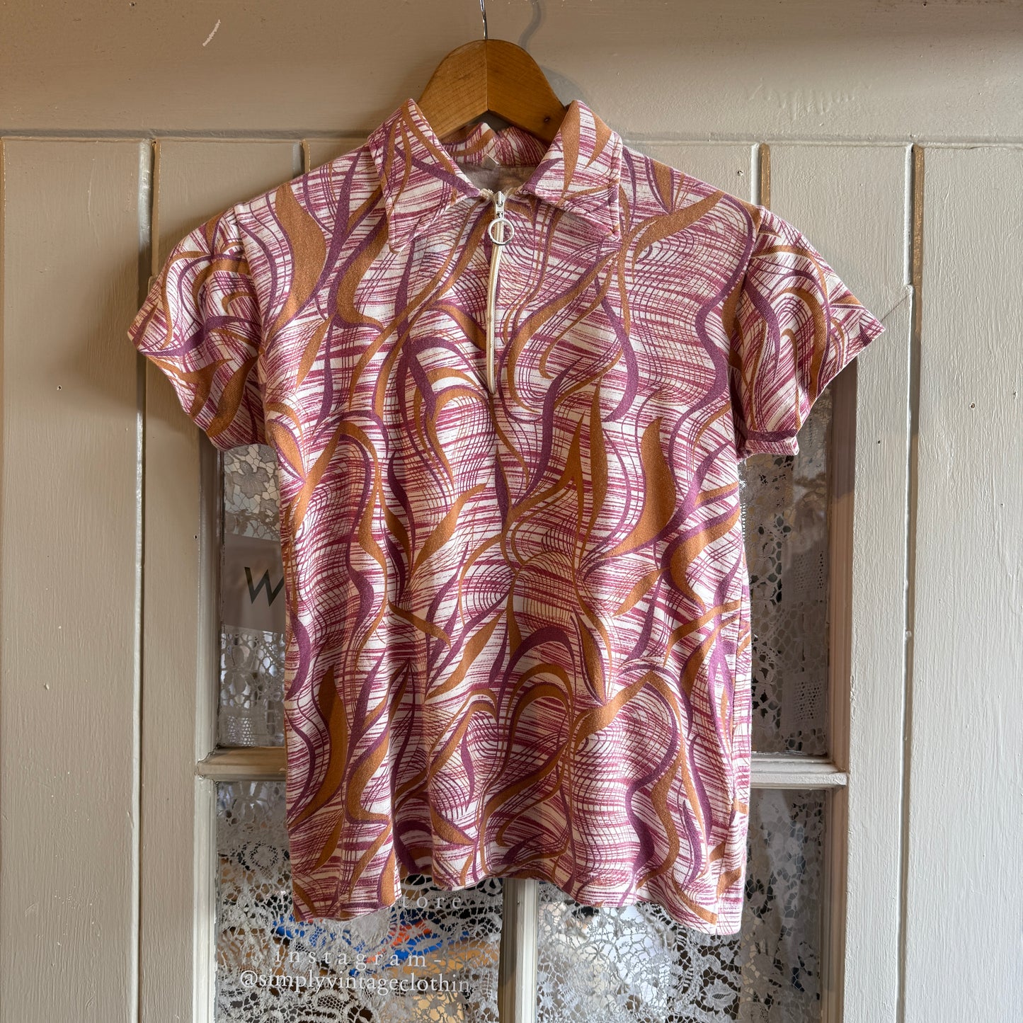 1970s Psychedelic Zip Polo Shirt Top