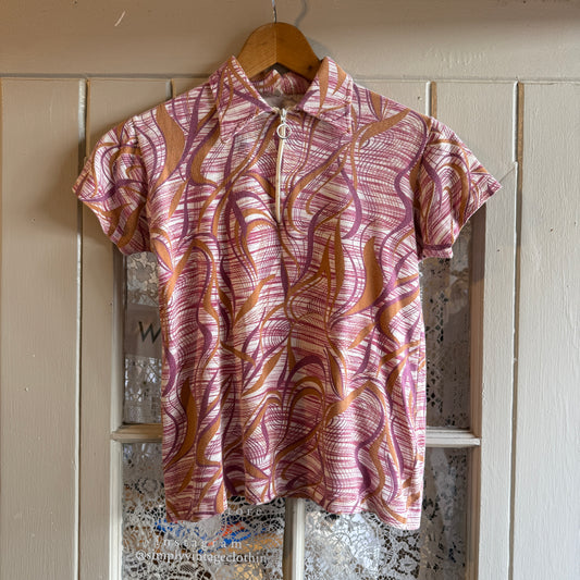 1970s Psychedelic Zip Polo Shirt Top