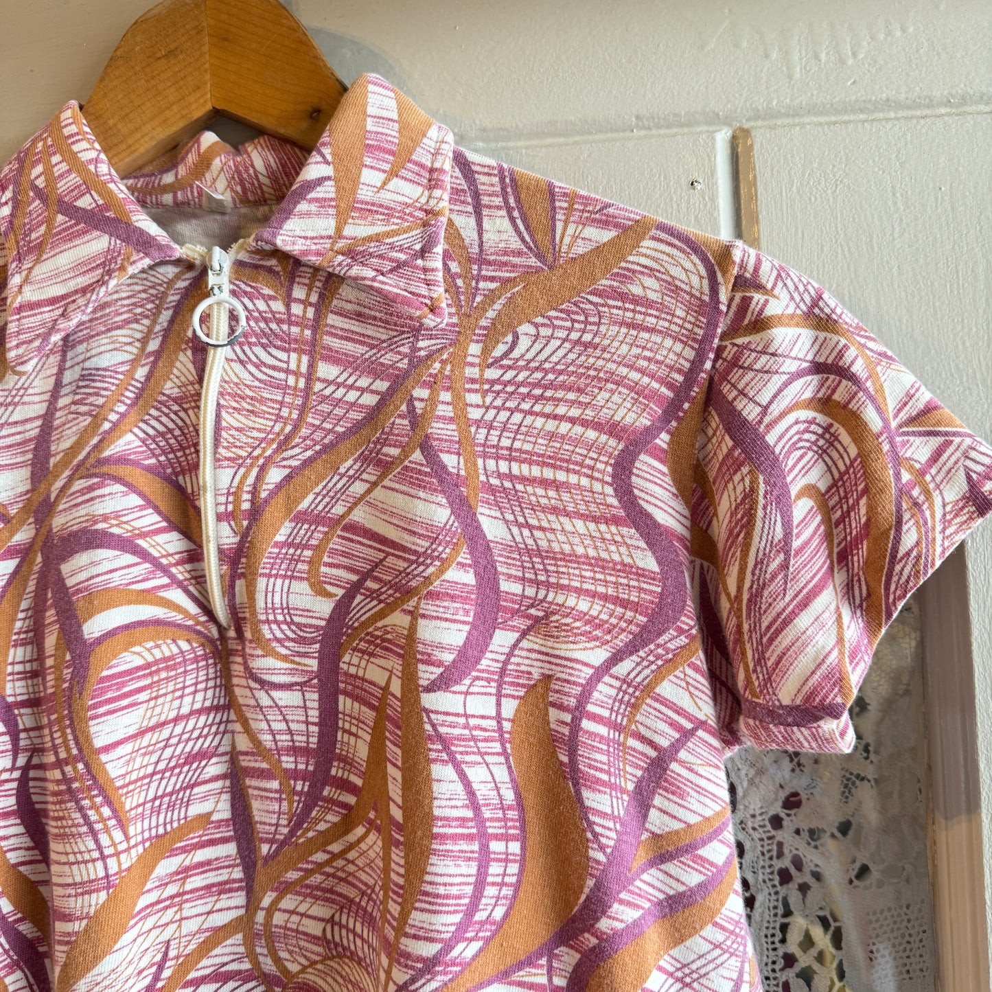 1970s Psychedelic Zip Polo Shirt Top