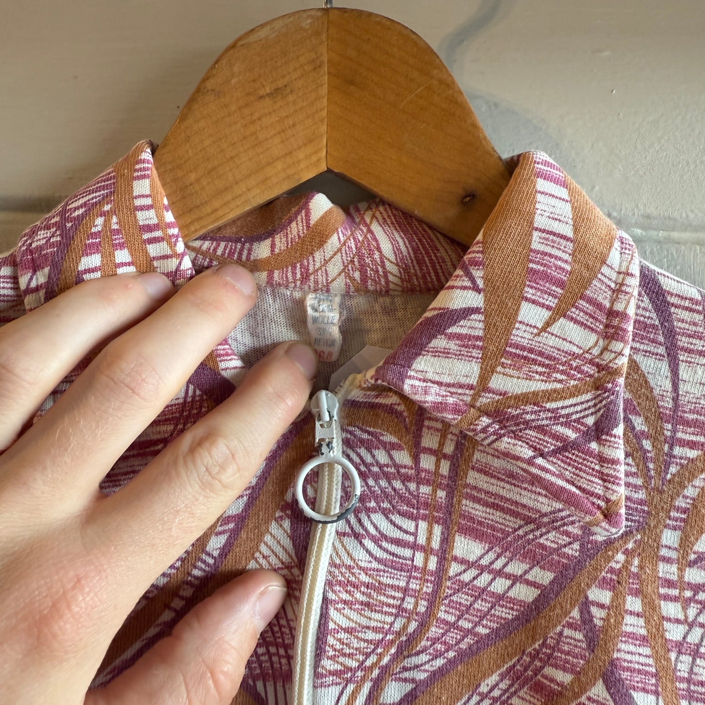 1970s Psychedelic Zip Polo Shirt Top