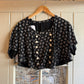 1930s 1940s Black Patterned rayon Silk Button Blouse