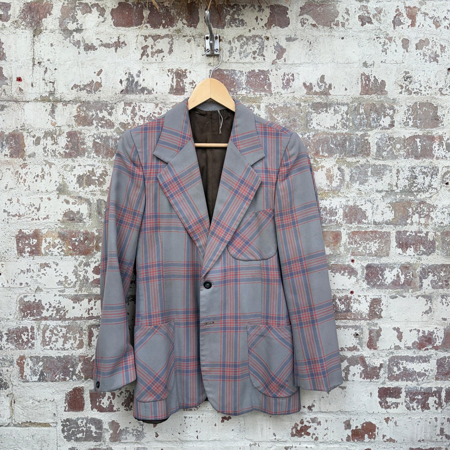 1970s Grey Checkered Blazer Suit Jacket