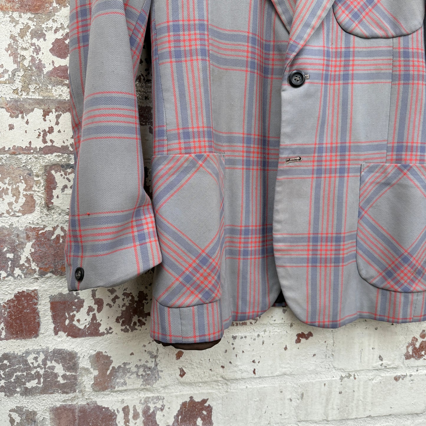 1970s Grey Checkered Blazer Suit Jacket
