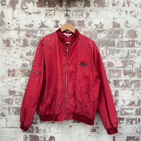 1980s Red Cotton Zip Up Fishing Bomber Jacket