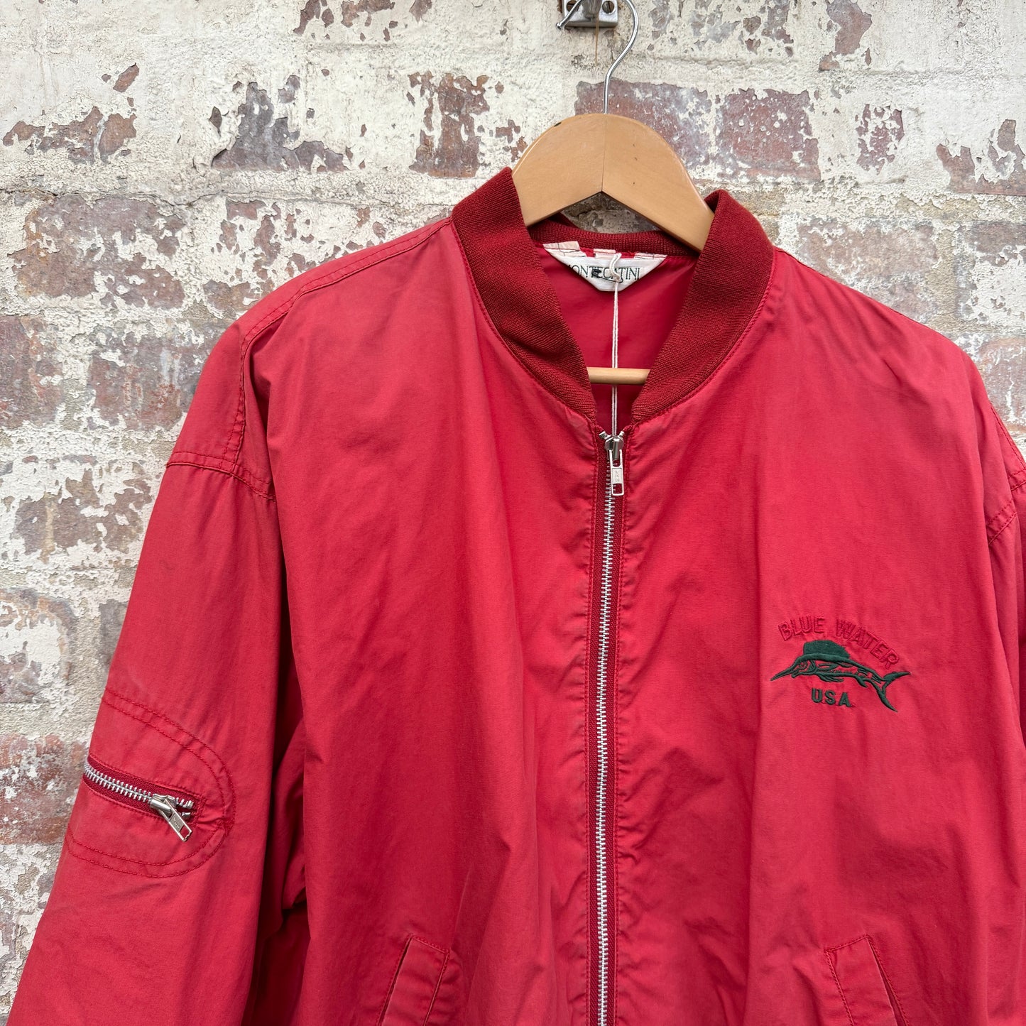 1980s Red Cotton Zip Up Fishing Bomber Jacket